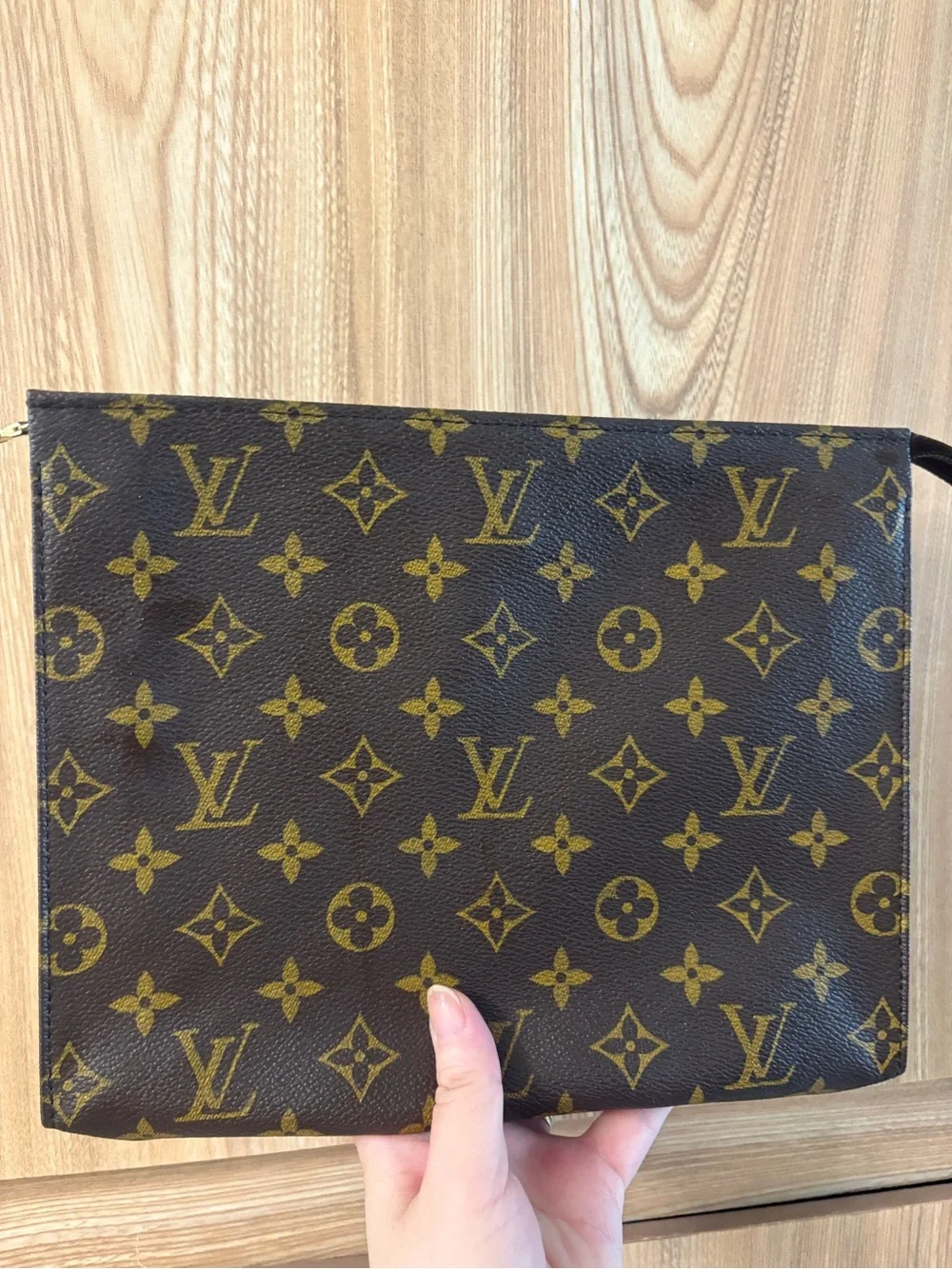Authentic Louis Vuitton Monogram Poche Toilette 26 Clutch Bag Brown